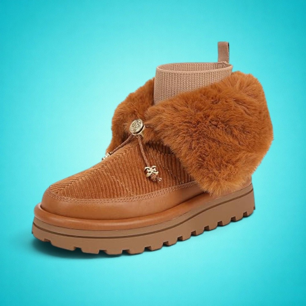 New‎ Women's Sam Edelman Olin Brown Corduroy Faux Fur Bootie, Size 10.5 M